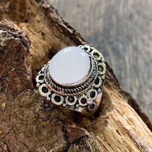 Antique Silver White Jasper Gemstone Ring
